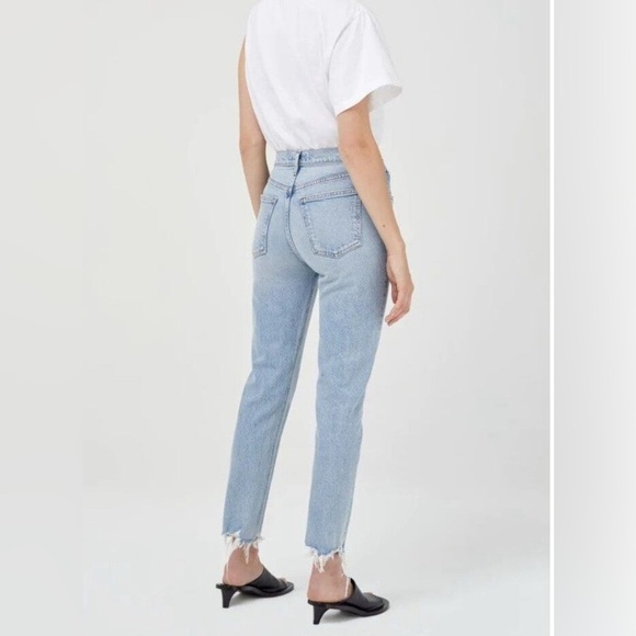 Agolde Jeans “Merrel” 25 Blue Slim Straight Leg Raw Hem Mid Rise Womens - Picture 12 of 12